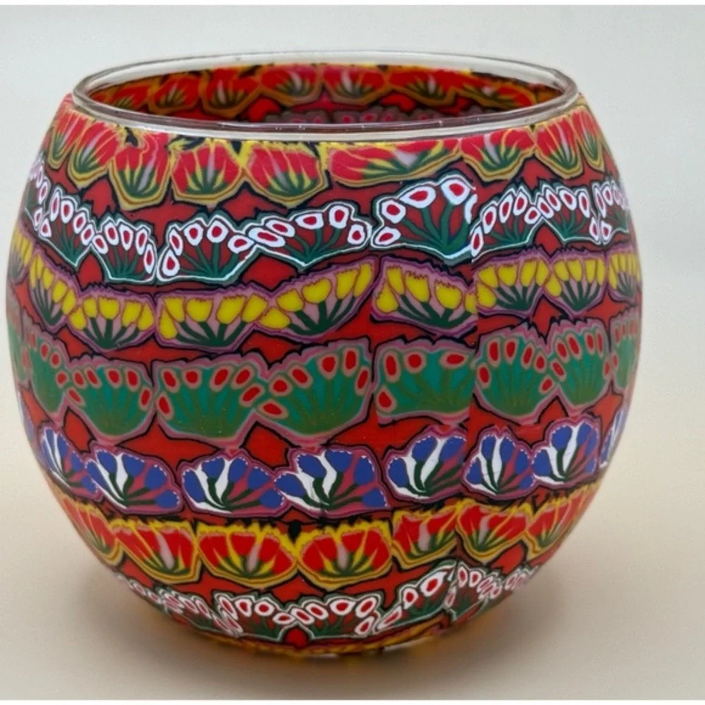 Tea Light candle holder. Australian Aboriginal vibrant boho design